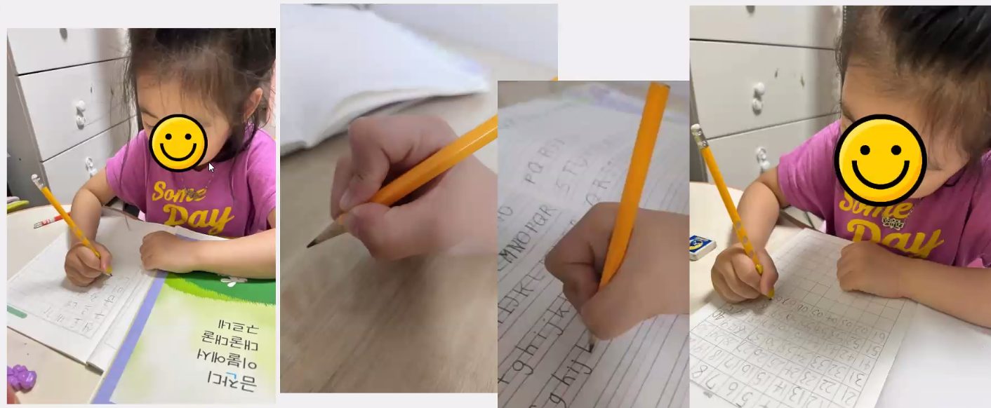 연필을 쥐고 글씨를 쓰는 아이